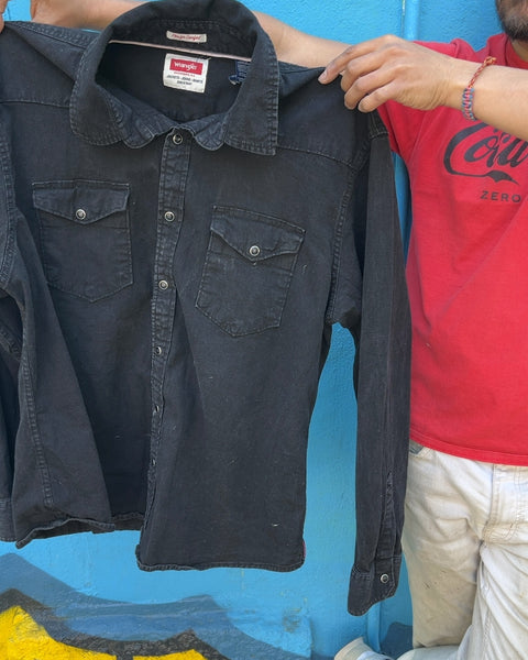 Wrangler Black Long Sleeve Snap Closure Shirt, Size XL