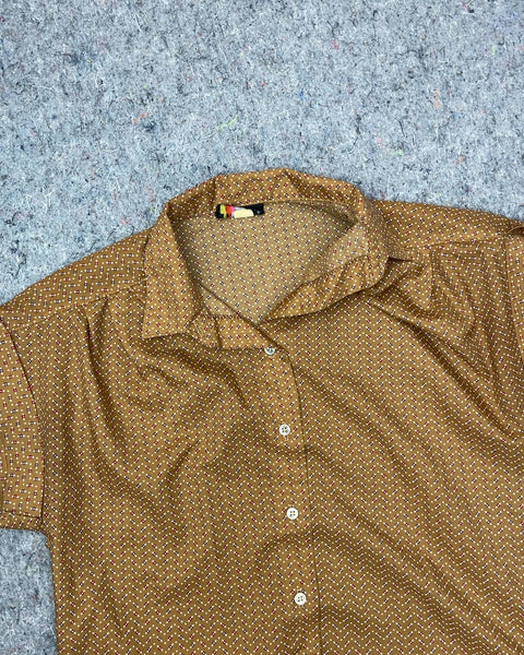 FITTUSS Brown Polka Dot Button-Up Shirt, Sz M