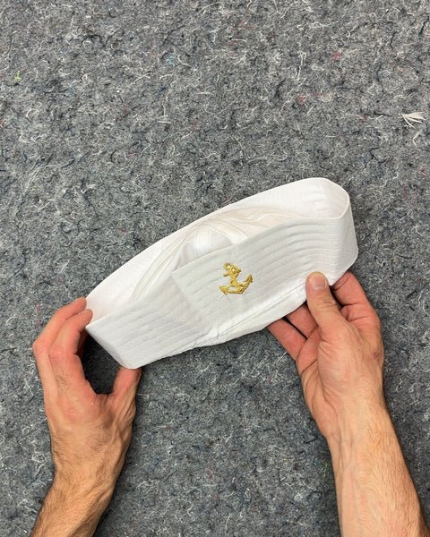 White Sailor Hat with Gold Anchor
